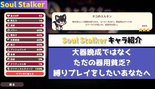 【Soul Stalker】大器晩成ではなくただの器用貧乏? 縛りプレイをしたいあなたへ ネコのスルタン