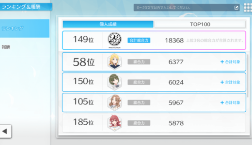 【シャニソン】やはりサポートの手持ちは大事 1/21からのシャイニーコンペティション結果